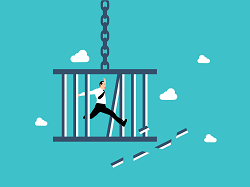 graphic showing business man escaping from a cage