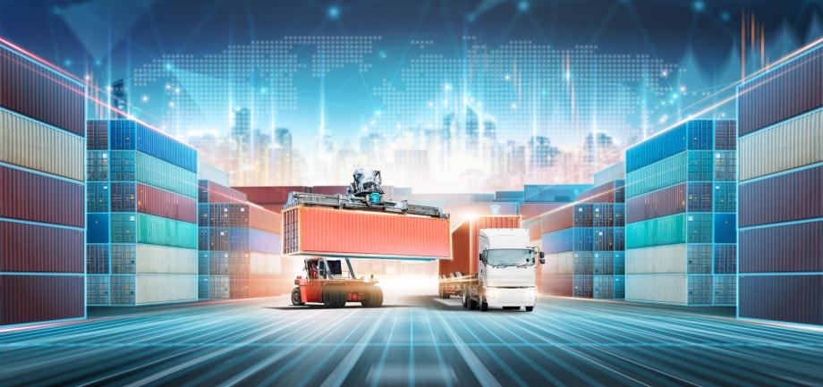 Smart Logistics and Warehouse Technology concept, Real time data location tracking, freight shipment delivery, global business logistics