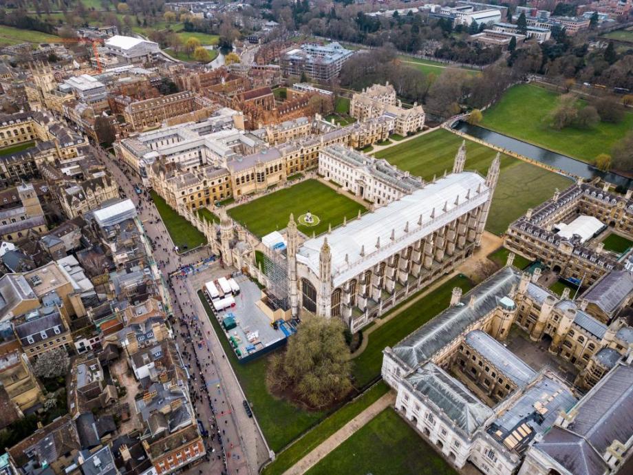 TTP Cambridge Half Marathon runners by Kings College, Cambridge - taken by photography drone