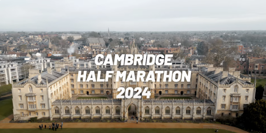 Aerial view of the Cambridge Half Marathon 2024 outside King's College captured by Skytech Cambridge's drone