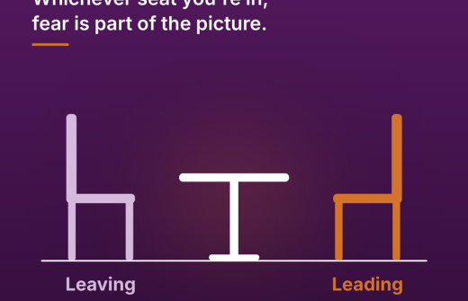 Two seats one saying leaving the other saying leading