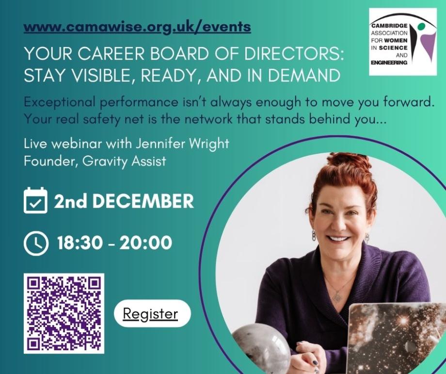 Jennifer Wright CamAWiSE webinar: Your Career Board of Directors: Stay Visible, Ready, and In Demand