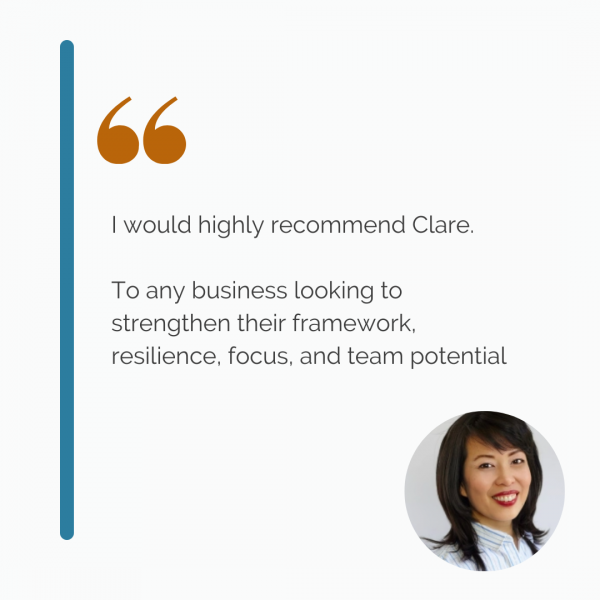 I would highly recommend Clare.  To any business looking to strengthen their framework, resilience, focus, and team potential
