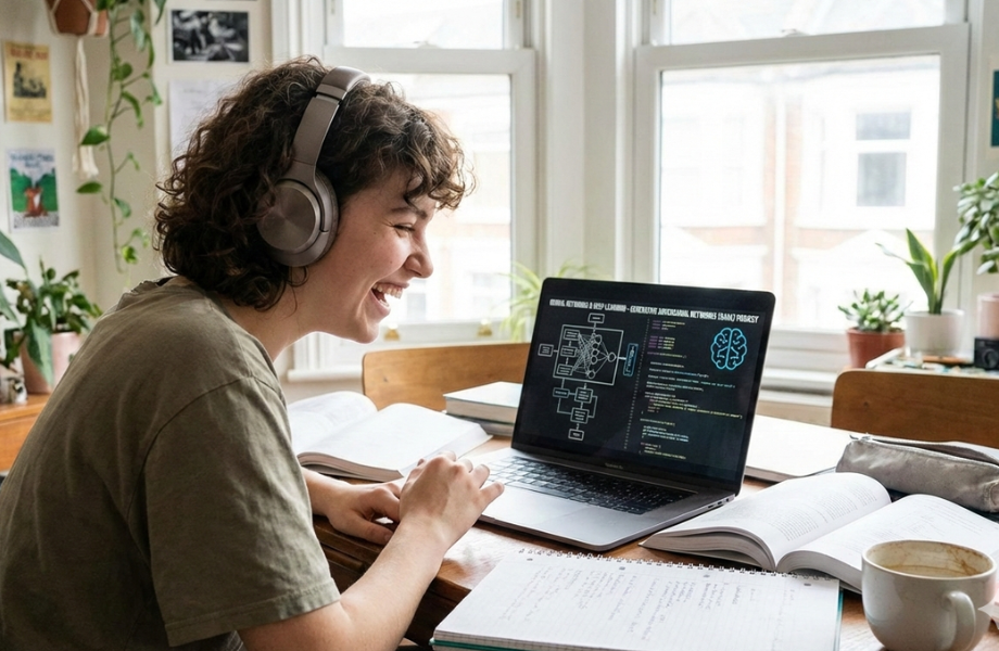 Student learning AI during her AI Marketing Apprenticeship at Cambridge Marketing College