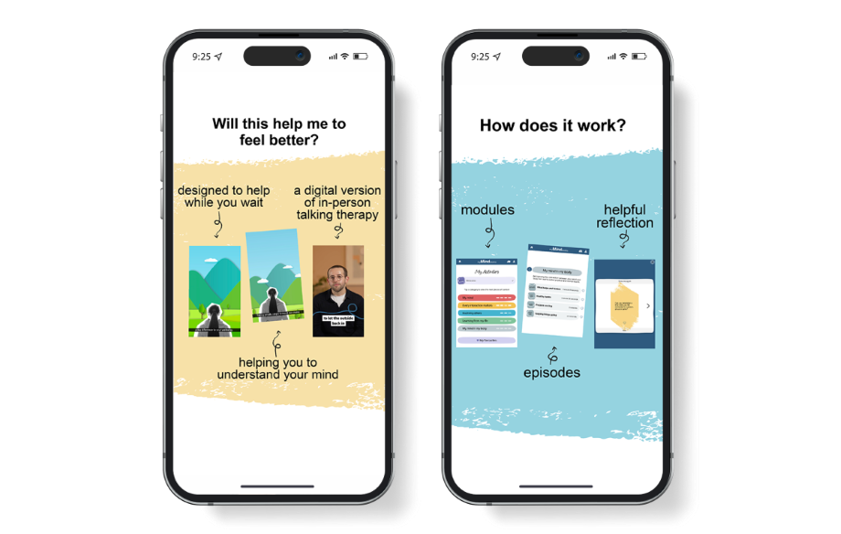 2 phones showing content from the new app