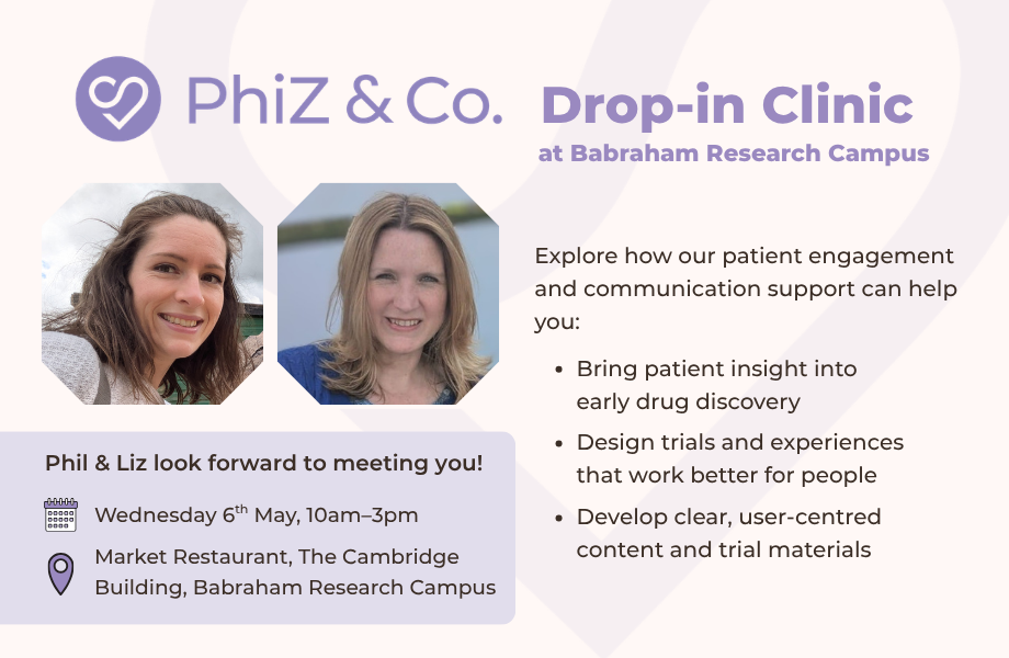 Promotional image sharing the event information time and date, alongside headshots of Phil & Liz