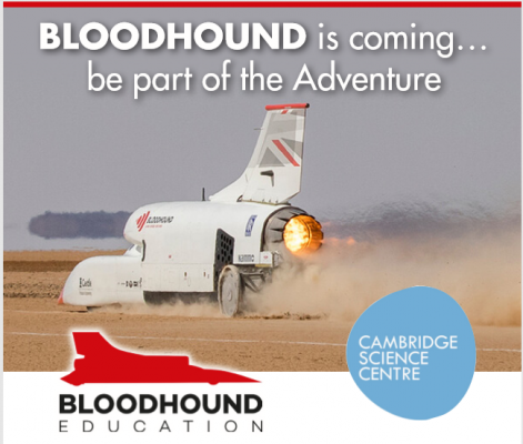 Land speed record car Bloodhound racing across a desert