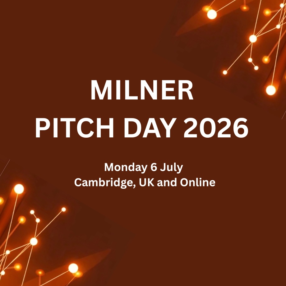 The words "Milner Pitch Day 2026" appear in white on a dark orange background