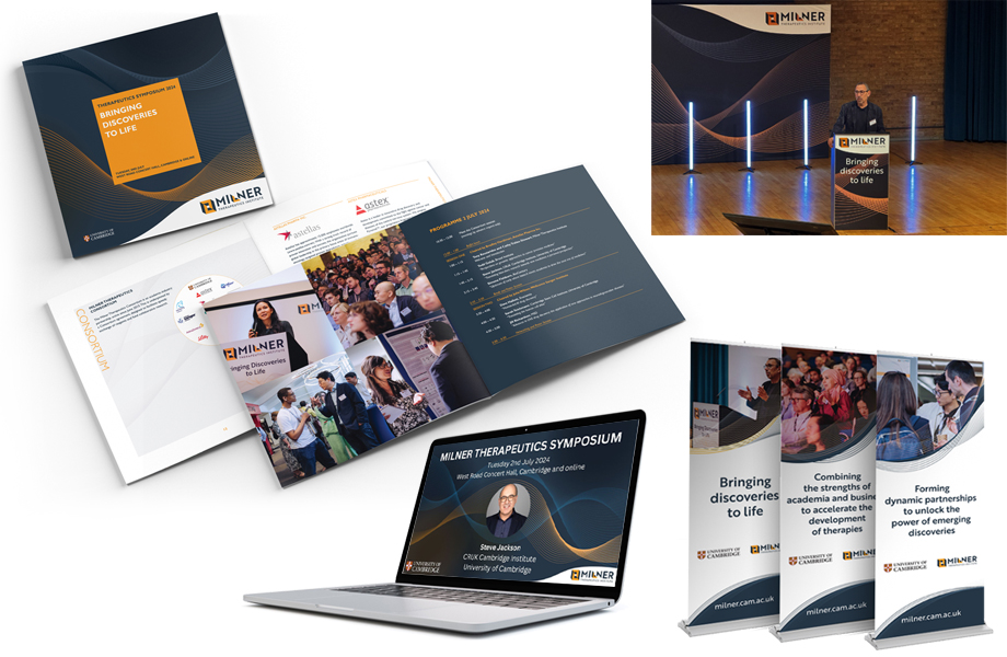 Image of the visual branding developed by angie moyes of fuz for the Milner Therapeutics Institute 2024 Symposium
