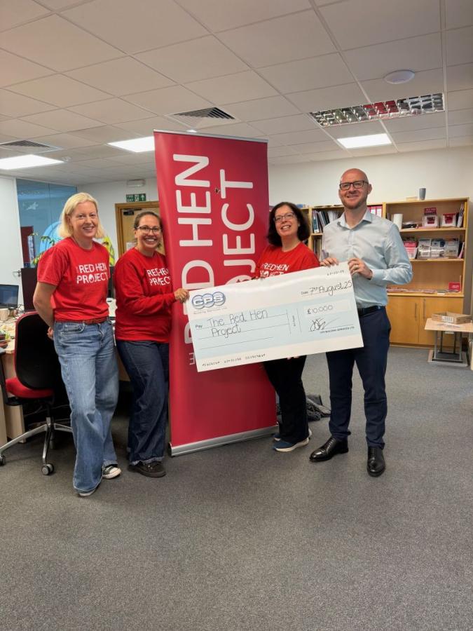 CPS Building Services presents cheque for £10,000 to The Red Hen Project