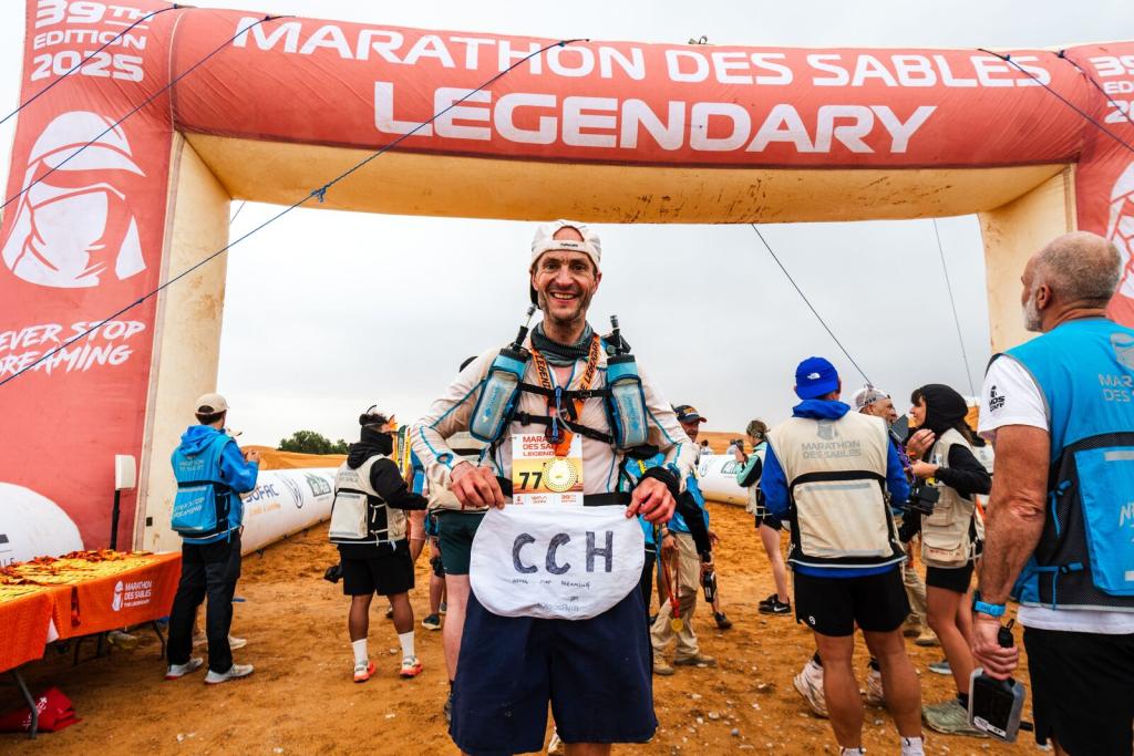 Ed Tollemache at the finishing line of the Marathon des Sables