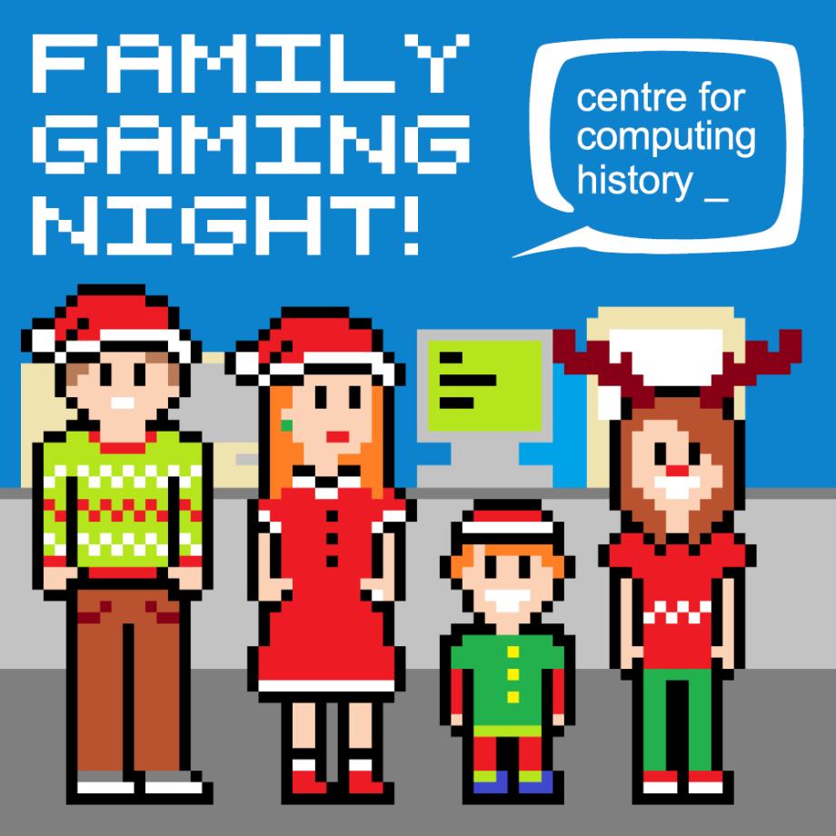 Family gaming night pixellated family