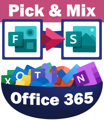 A bowl with Office 365 written on the outside with a selection of office 365 courses inside