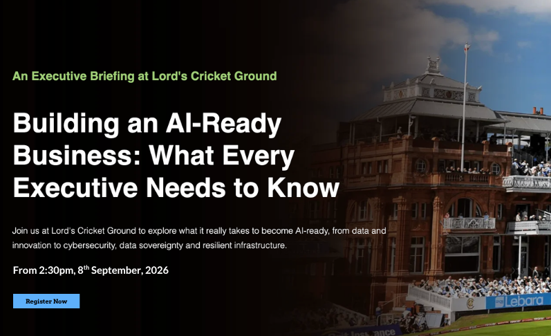 Titled 'Building an AI-Ready Business: What Every Executive Needs to Know' on a black background with Lord's Cricket Ground image