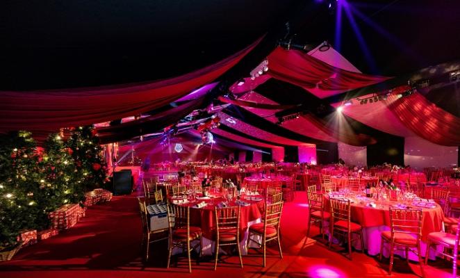 Party venue with red lighting