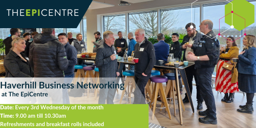 Business Networking in action - lots of people chatting, drinking coffee and making new connections in The EpiCentre Conference room. 