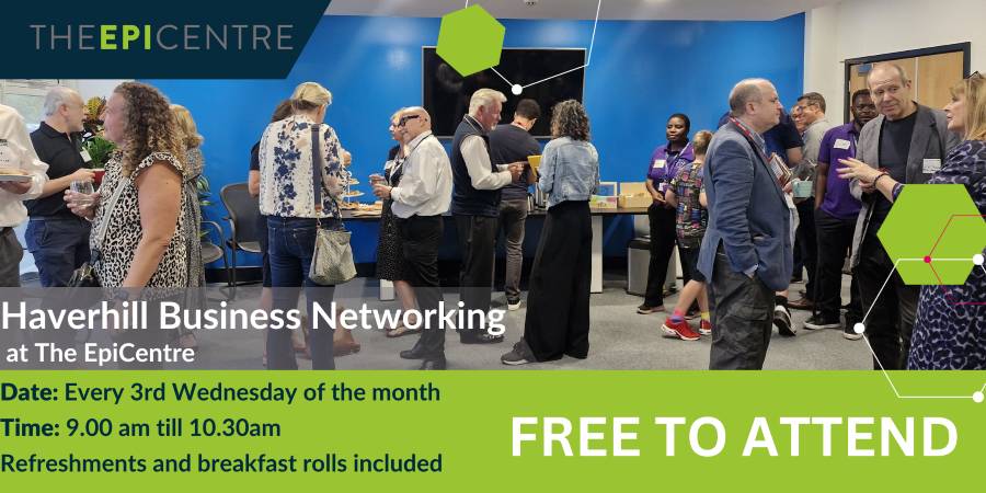 Business Networking in action - lots of people chatting, drinking coffee and making new connections in The EpiCentre Conference room. 