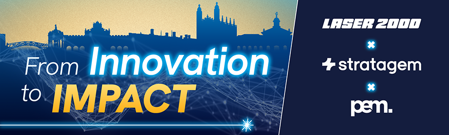 Cambridge Skyline with digital overlay PEM, Laserscan 2000 and Stratagem Logos