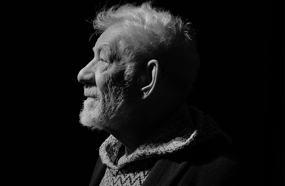 Sir Ian McKellen in black and white