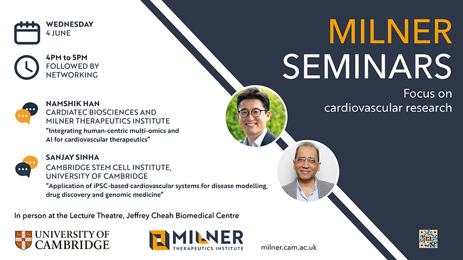 Promotional image for June Milner Seminar, with headshots of Namshik Han and Sanjay Sinha