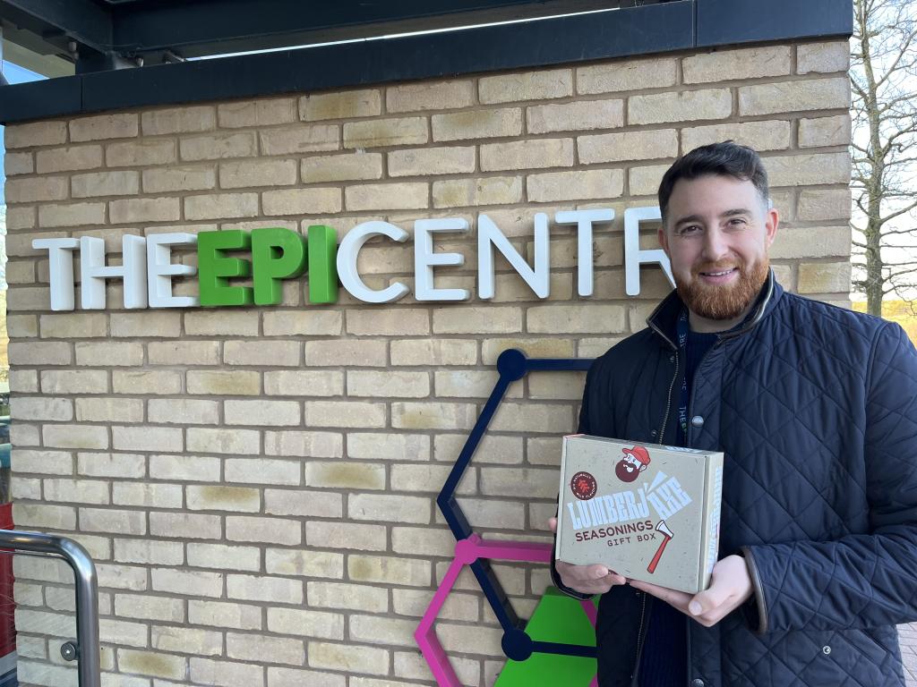 Kem Gokay of CP Packaging with LUMBERJaxe gift boxes