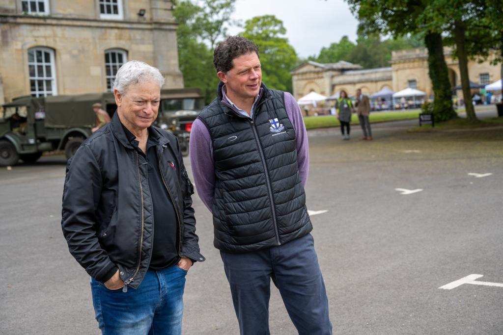 Sinise tours Kimbolton School grounds guided by Headmaster Will Chuter