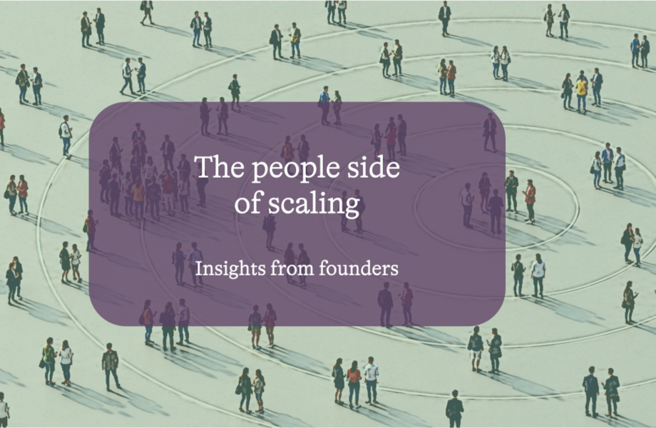 The people side of scaling. People standing in pairs or small groups, with concentric circles in the background.