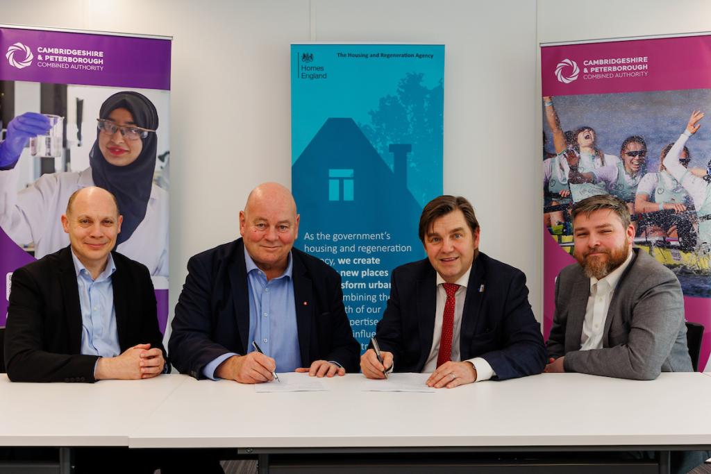 Combined Authority CEO Rob Bridge, Homes England CEO Eammon Boylan, Mayor Dr Nik Jonson and Neil Hook, Director for the South and London for Homes England