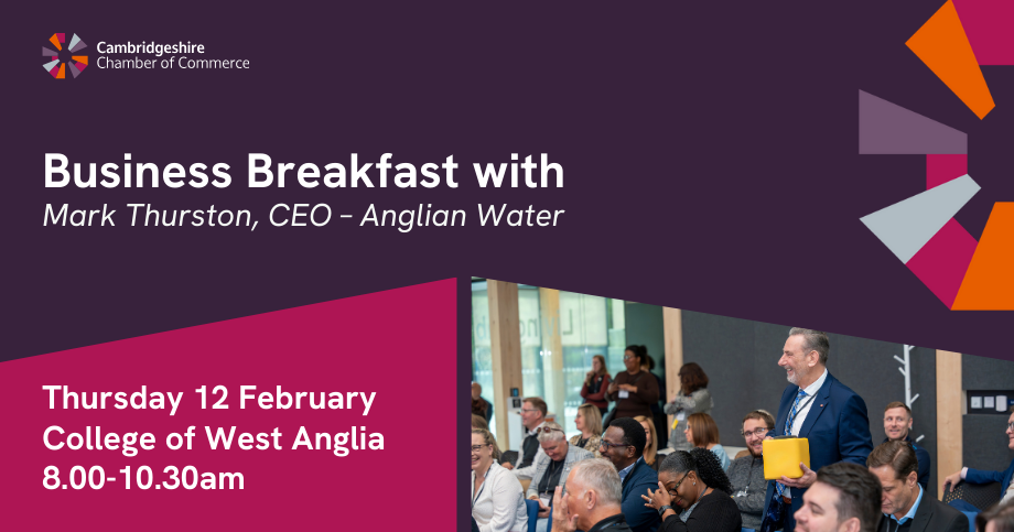 Graphic for Business Breakfast with Mark Thurston, CEO – Anglian Water - image of a man standing in a crown to ask a question