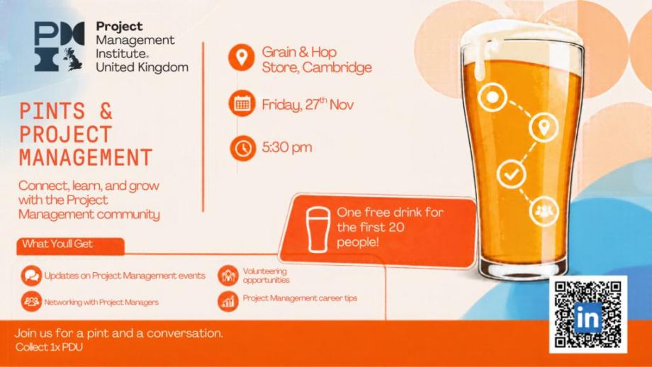Promotional image for the PMI UK Cambridgeshire Branch Pub event