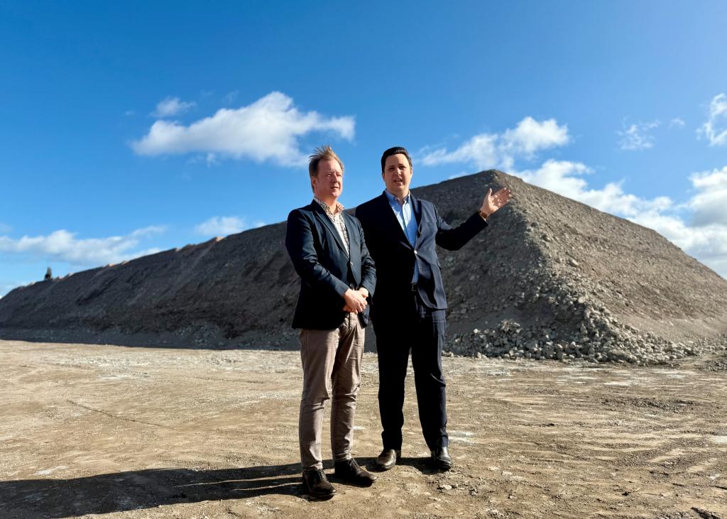 Mayors Paul Bristow and Ben Houchen at the former Redcar steelworks site which is being regenerated