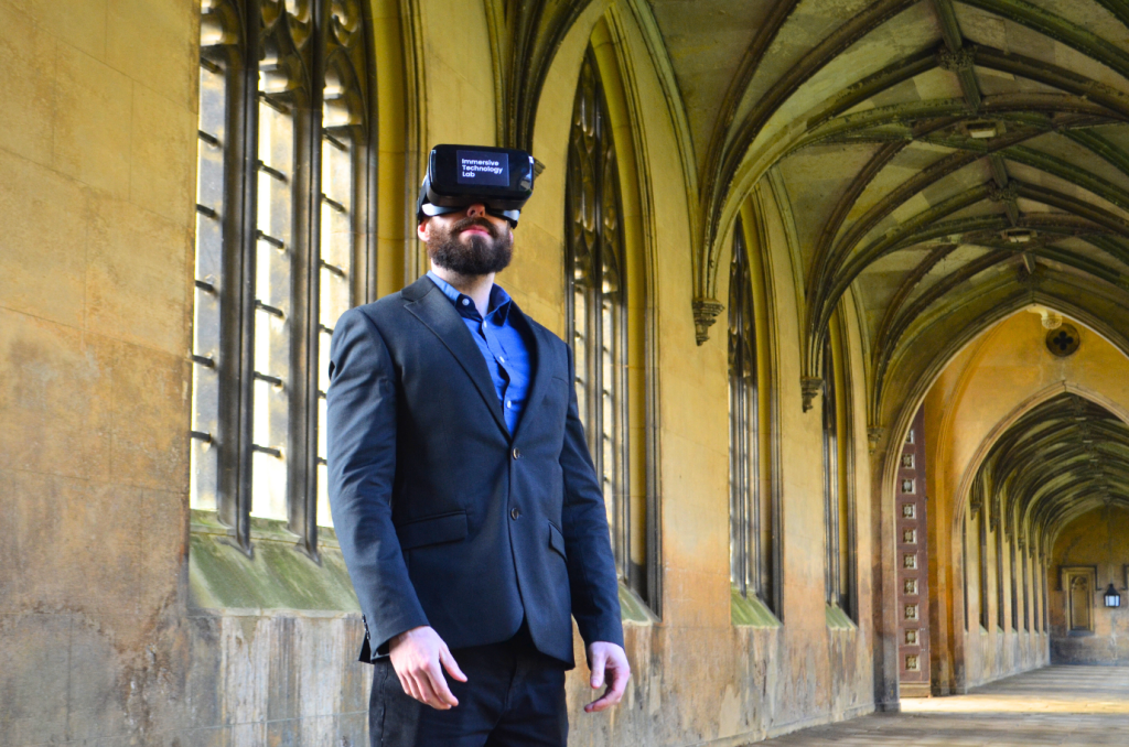 Dr Chris Macdonald wearing the Immersive Technology Lab headset