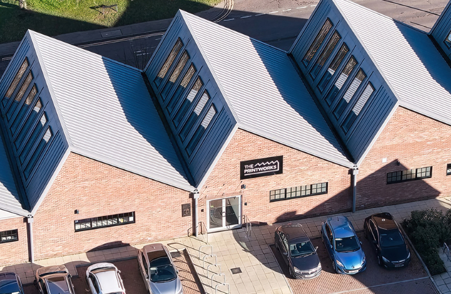The historic Printworks building seen from above.