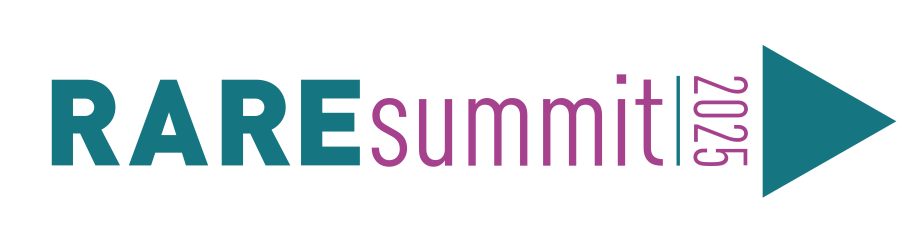 The word RARE and Summit together. Rare in upper case in blue font and summit in lower case in purple font with the year 2025 following. A blue sidewards triangle on the right of the logo. 