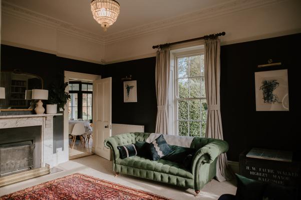 The drawing room looking towards the kitchen