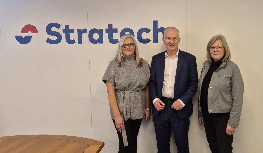 Sharon Young (Director, Stratech Scientific), Lake Falconer (Partner, Alfa Corporate Finance) and Sue Hallett (Founder and Managing Director, Stratech Scientific) pictured in Stratech Offices, St Thomas Place, Ely.