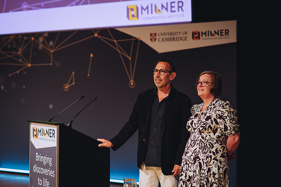 Two people standing on a stage