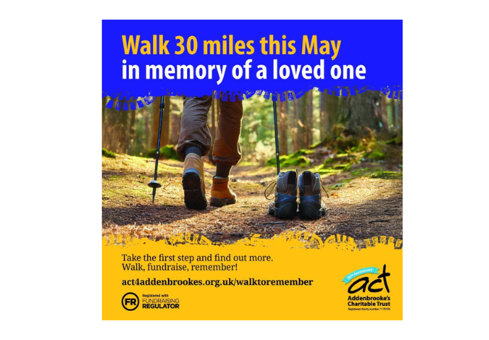 A poster showing details of the Walk to Remember, remembering loved ones who have died during the month of May
