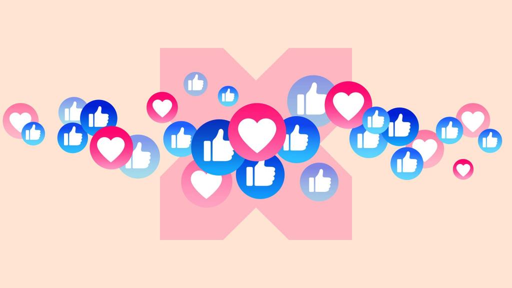 A stylised X in the background with 'like' symbols flowing past it