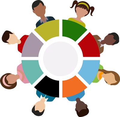 Graphic showing people around a table