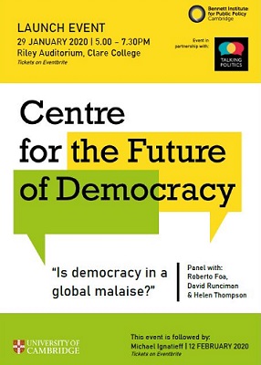 Flier promoting launch of Centre for the Future of Democracy