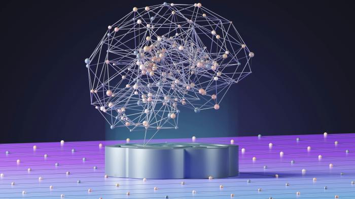 A brain shaped set of connections on a dark background 