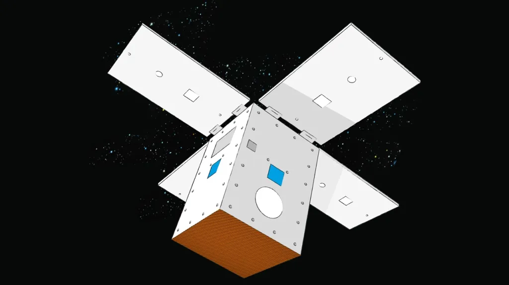 Concept image of satellite components showing Plextek Radars and Aphelion’s Deployable Debris Shielding. © Plextek
