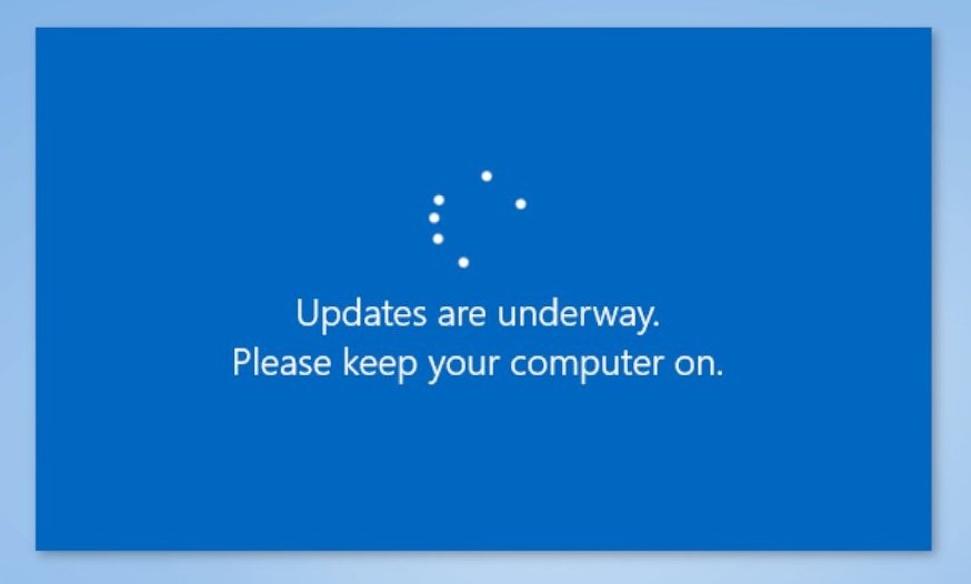 Computer screen saying updates are underway