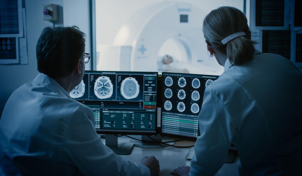 Two doctors paracticing radiotherapy analytics