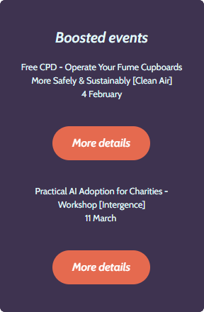 Example of a boosted event featuring past events from Clean Air and Intergence, including title, date and a link to the event page.