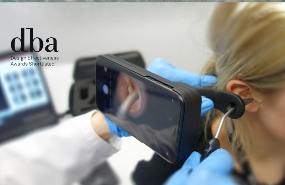 A patient getting their ears tested with the Tympa hearing system