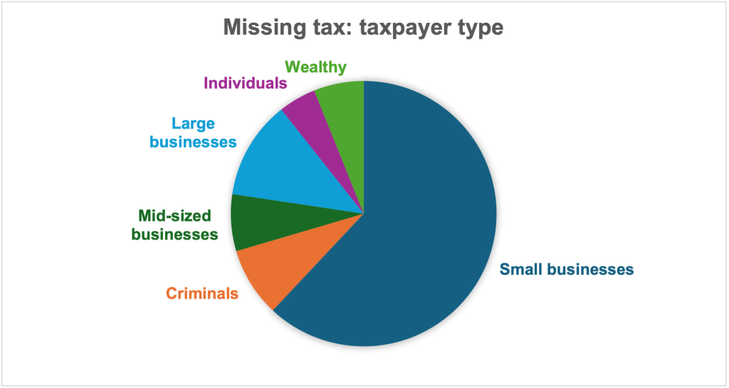 Missing tax by taxpayer type pie chart