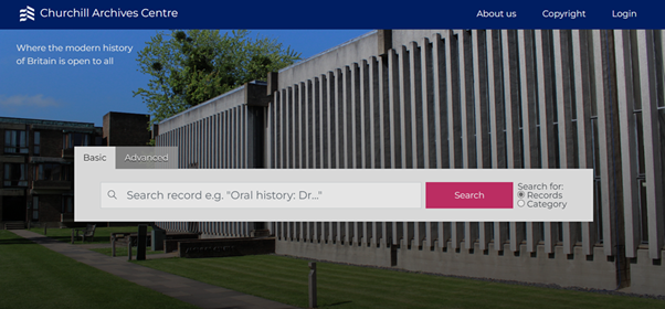 A screenshot of the Churchill Archives Centre new Access Portal