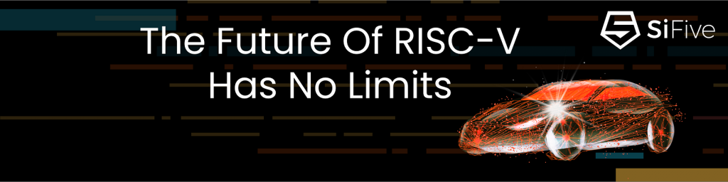 Banner with text: "The Future of RISC-V Has No Limits" and an image of car. 